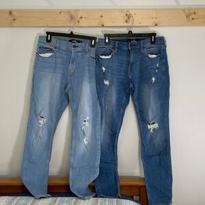 Hollister Men's Skinny Jeans 32x32- Light Blue & Medium Blue Distressed